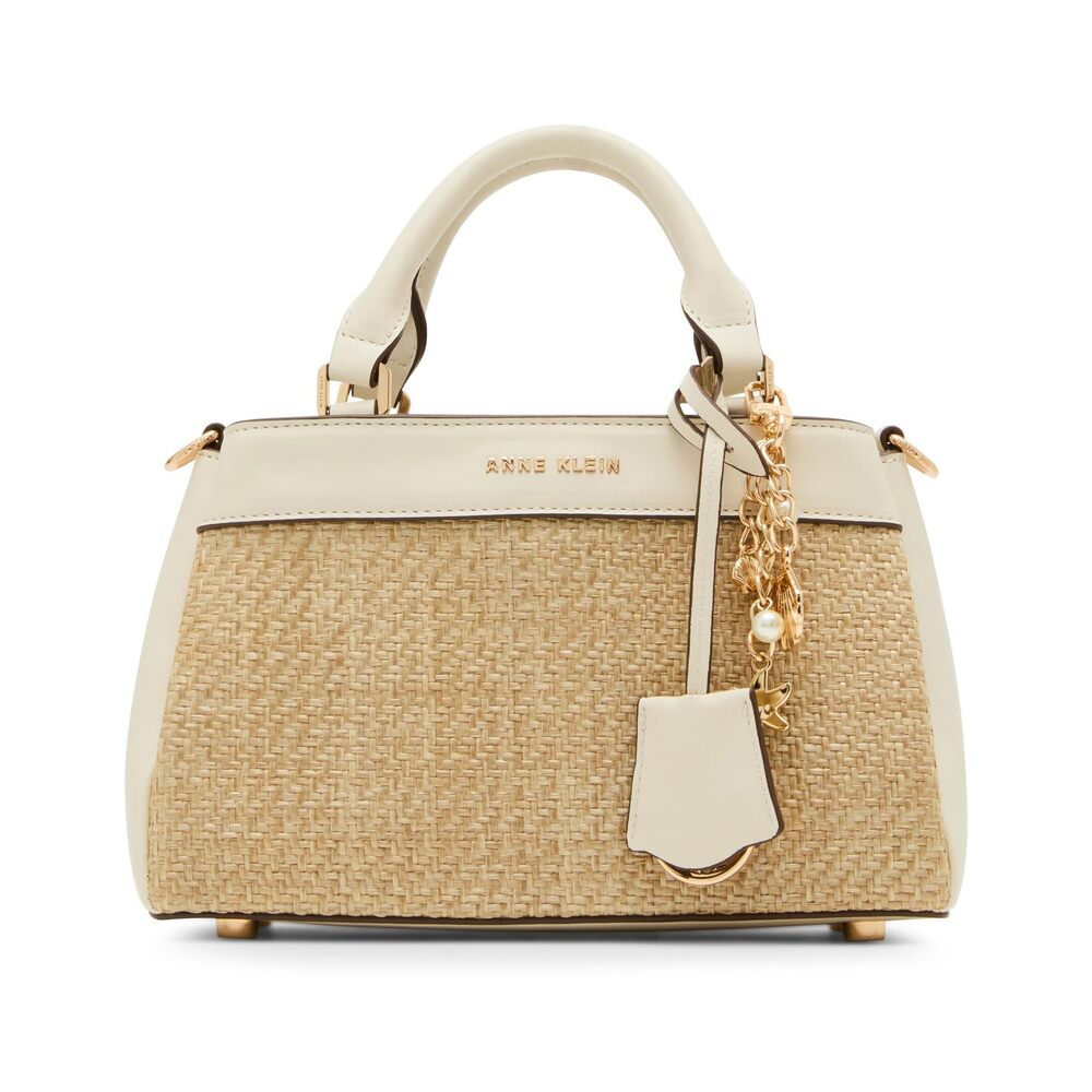 3886 Small Straw Satchel with Convertible Strap, Parchment